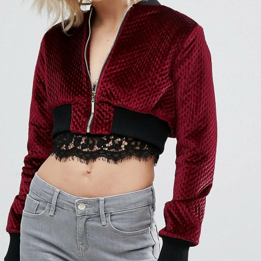 Wine🍷 Velour Quilted cropped jacket